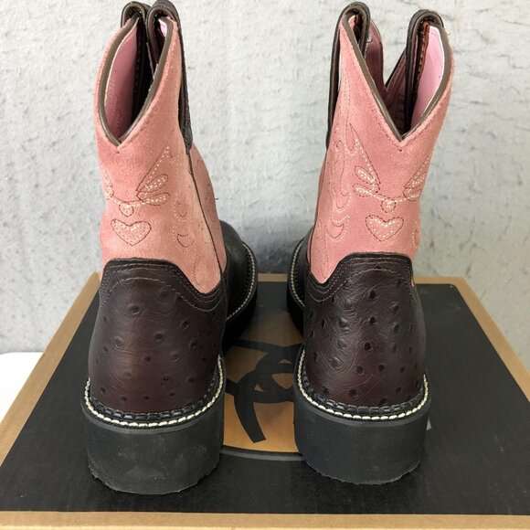 Ariat Fatbaby Boots Womens Size 7.5 Brown Ostrich Print Blush Suede 4LR 14765 - Picture 14 of 16
